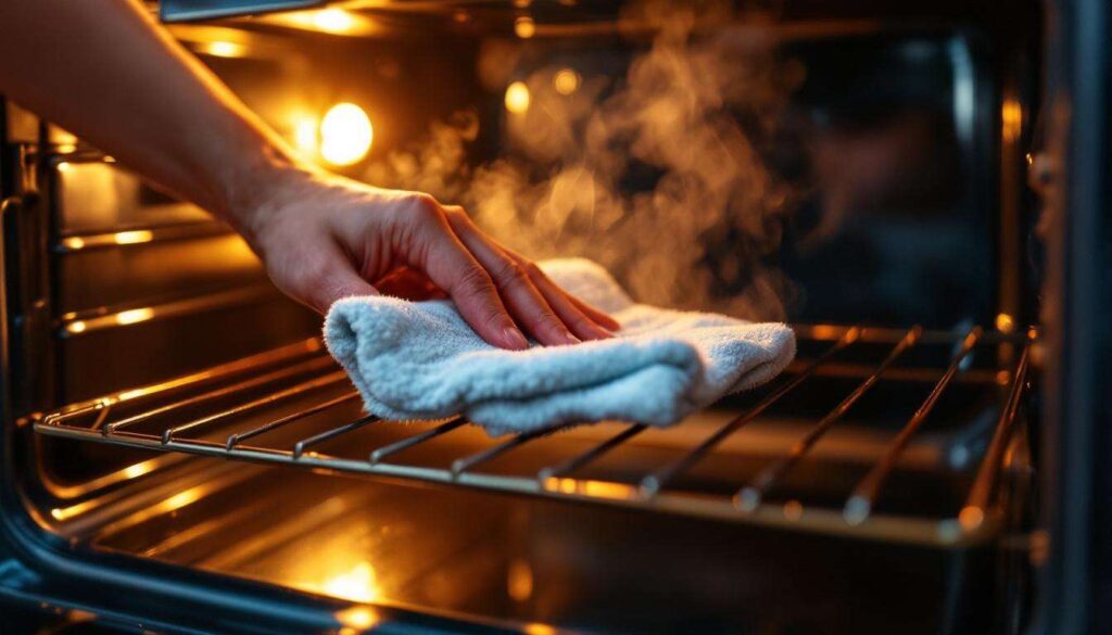 Il trucco dello strofinaccio umido nel forno caldo: come scioglie il grasso incrostato senza fatica
