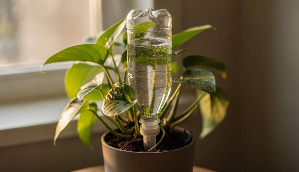 Il metodo della bottiglia rovesciata per innaffiare le piante quando si parte: funziona?